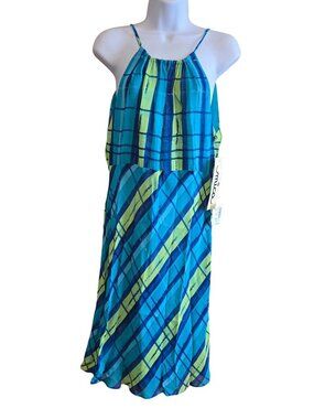 Plaid Multicolor Strappy Dress Lightweight Flowy Layered Back Tie Summer Chic